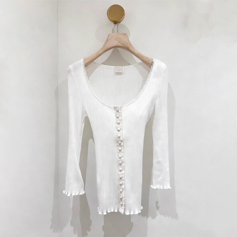2026 Early Spring New Style French Lace Square Collar Knitwear Slim Fit Three-Quarter Sleeve Top for Women