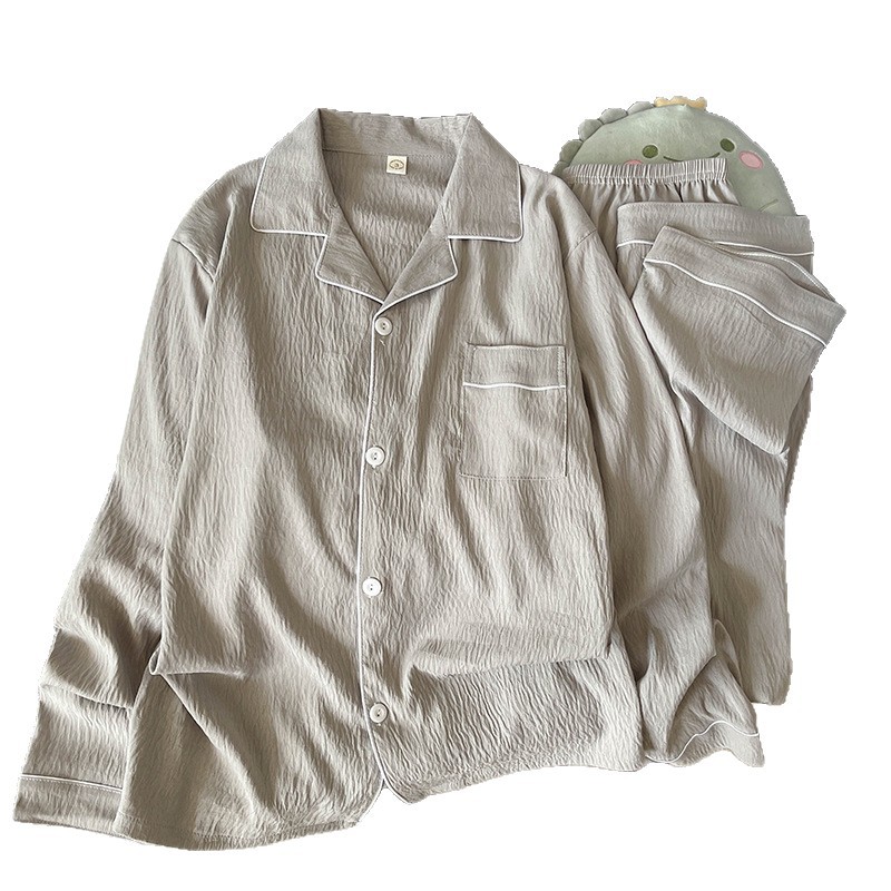 Nube de algodón para hombre pijama de manga larga pantalones de primavera y otoño simple color sólido alta sensación de ropa de casa de verano