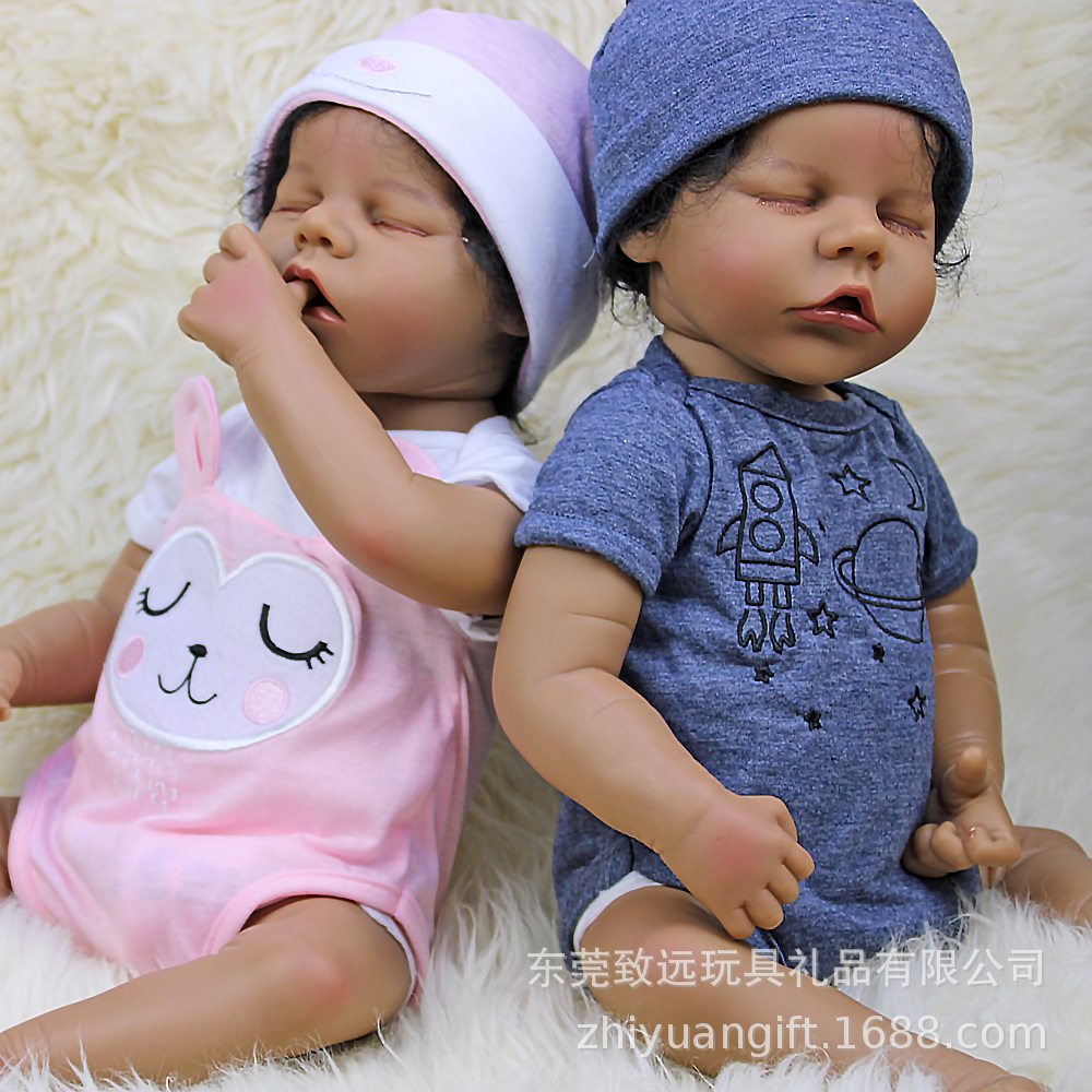 Juguetes muñecas transfronterizas bebés 18 pulgadas muñecas africanas renacidas gemelos niños niñas simulación de venta caliente