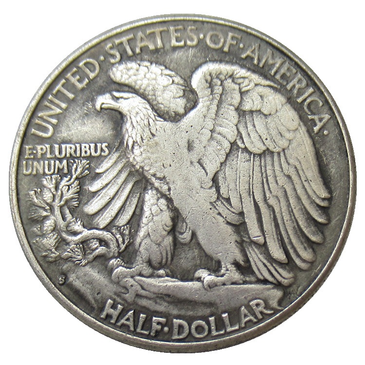 Antique Crafts American Half Dollar Walking Liberty 1916-1946S Version Copper Silver-Plated Commemorative Coin