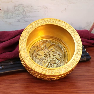 黄铜双鱼乾坤聚宝盆摆件年年有余铜聚宝盆家居玄关招财工艺品定制