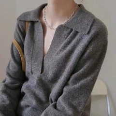 欧洲站秋冬新款宽松短款POLO领羊毛衫女显瘦小个子毛衣羊绒毛衣
