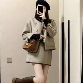 斤毛呢外套0套女20半身裙两件秋冬小香风名媛大码胖mm高级感气质