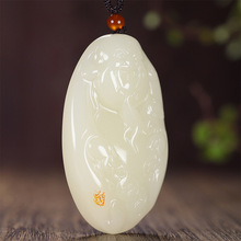 外蒙料冰种阿富汗白玉籽料财神佛吊坠和田白玉项链挂坠羊脂玉吊坠