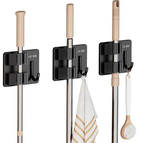 Mop hook, punch-free bathroom storage artifact, sticky hook, broom hanger, strong adhesive wall-mounted mop clip