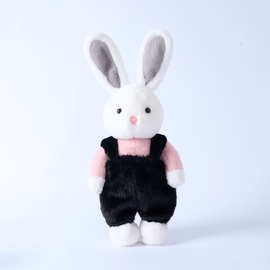 可爱小兔子毛绒公仔穿黑色背带裤粉色萌趣玩偶儿童安抚玩具礼品