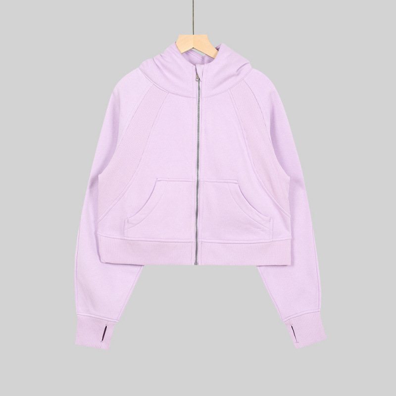 lulu-style Scuba full-zip hooded oversized sweatshirt for women, with thumbholes, casual sporty outerwear