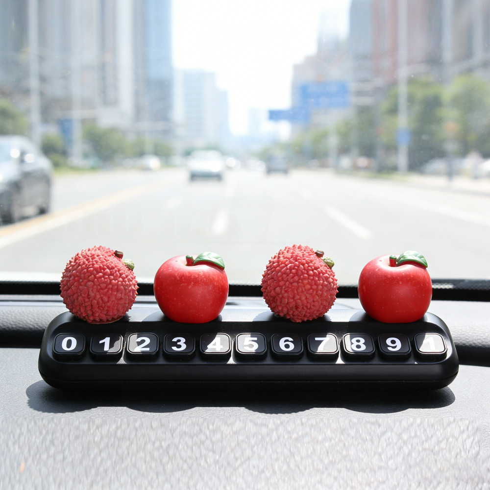 Tarjeta telefónica de movimiento de automóviles, tarjeta de estacionamiento temporal de frutas de litchi, adornos creativos de automóviles