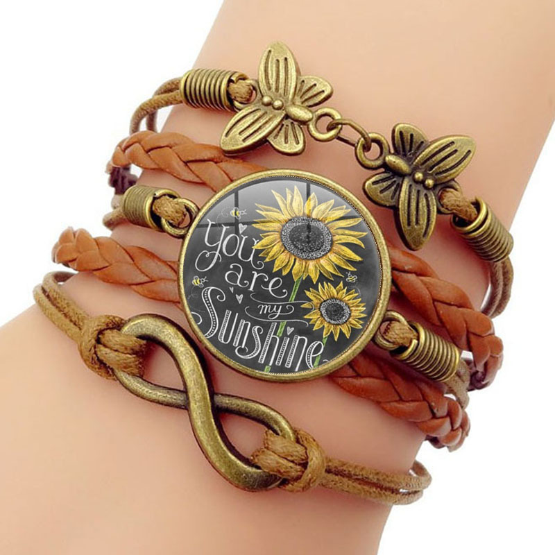 You Are My Sunshine bracelet European and American hot selling butterfly unlimited symbol woven leather rope bracelet jewelry You Are My Sunshine bracelet European and American hot selling butterfly unlimited symbol woven leather rope bracelet jewelry