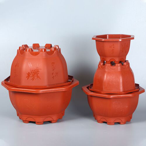 Potted green plant pot with succulent, orchid, and bamboo plants, breathable and root-controlling, thick plastic flower pot, factory wholesale, octagonal pot