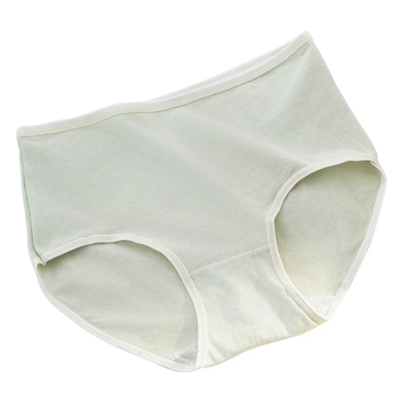 [Чистый хлопок] Женское хлопковое нижнее белье с высокой талией, Женские Простые трусы Макаронного цвета со средней завышенной талией для девочек