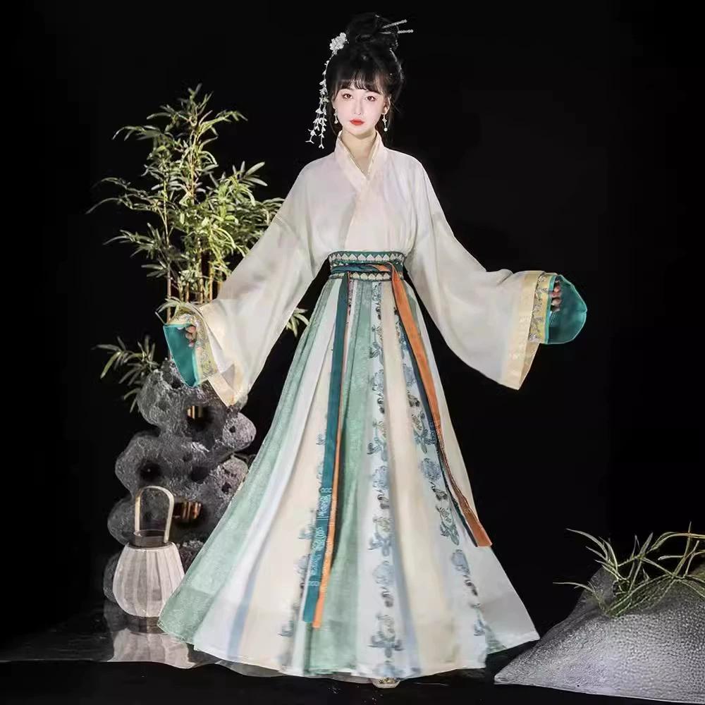 Весенне-летняя женская юбка yinluo Hanfu в китайском стиле Цзинь с перекрестным воротником на талии и восемью сломанными юбками, повседневный студенческий Улучшенный древний костюм