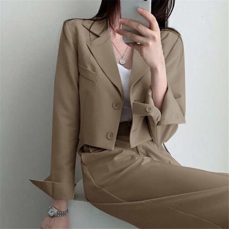 新品2022春夏秋季网红休闲英伦风小西套装女士短款韩版西服上衣详情30