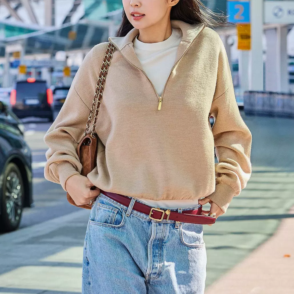 小香风26早春新款半拉链针织毛衣大表姐走秀款长袖半高领羊毛衫女