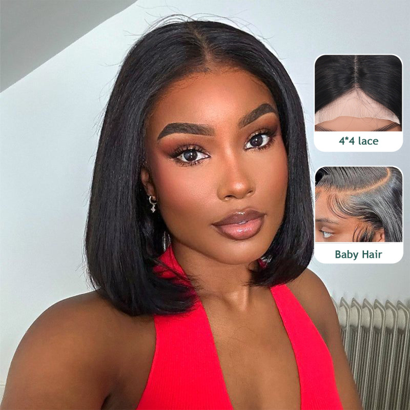 Real Human Hair 12A Vietnam Bonehuman Hair Bob Straight 4*4 Bob Haircut Natural Color