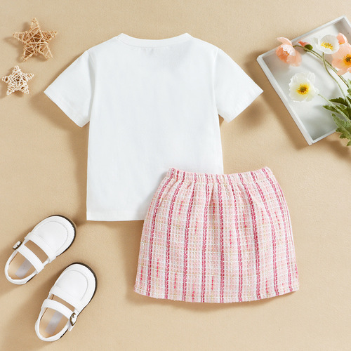 Baoxin children's clothing summer foreign trade new style small and medium-sized girls bear bow T-shirt small fragrant skirt two-piece set
