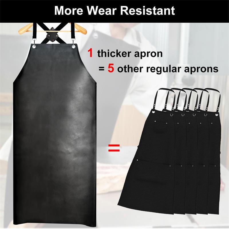 Amazon PU delantal de cuero cocina protección laboral ropa de trabajo para adultos perforación negro impermeable a prueba de aceite abrigo de cuero delantal