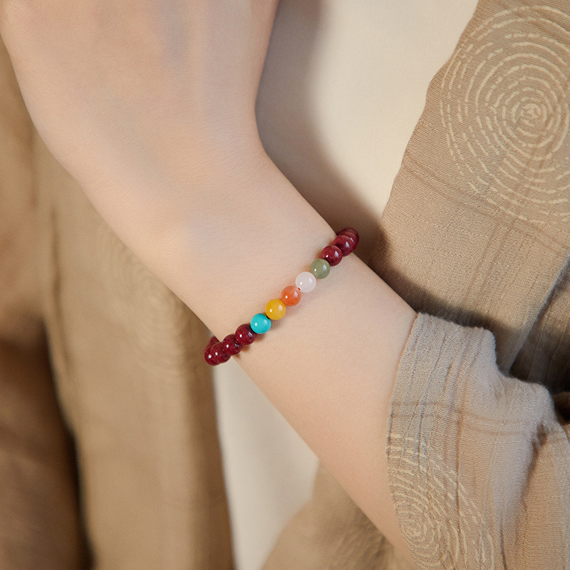 Nueva pulsera china esmalte para mujeres muchas gemas pulsera de estilo nacional rojo multifundo color