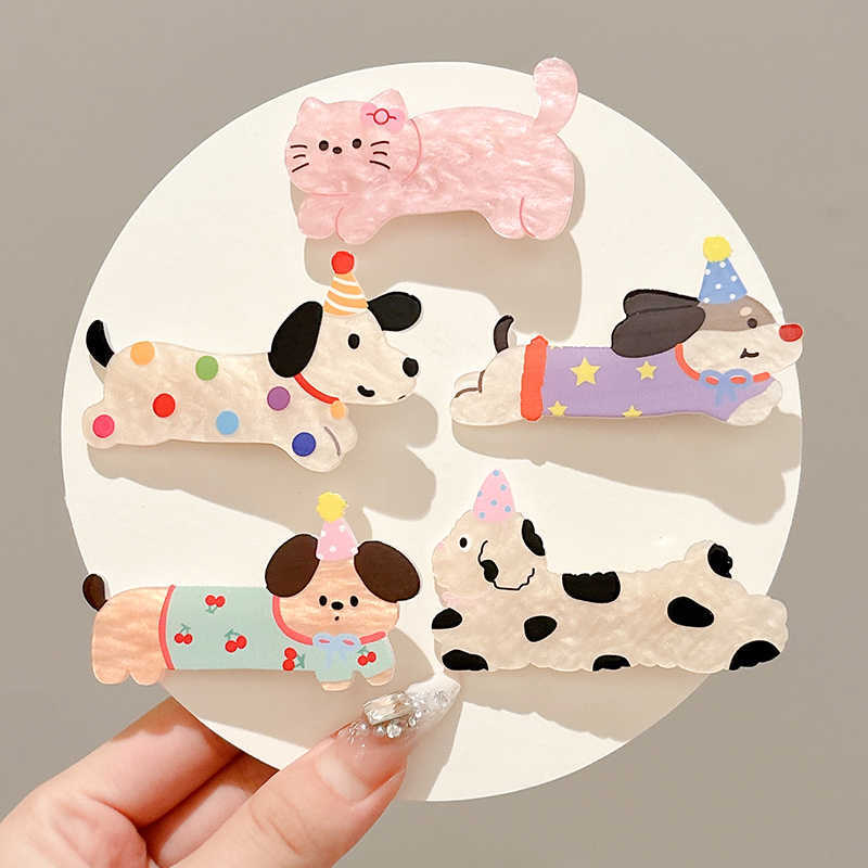 Cumpleaños perrito clips acrílico niñas lindas clip de cabello frontal lateral clip de cabello fruncado clips tocado infantil
