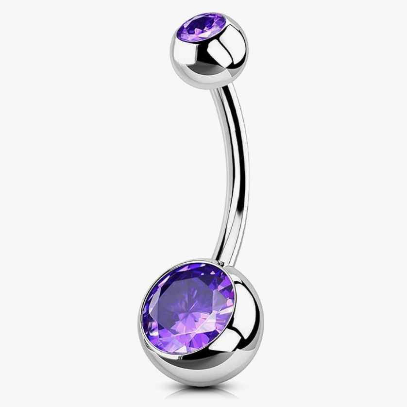 Piercing nombril en acier inoxydable avec zircon et boule_voghion.com