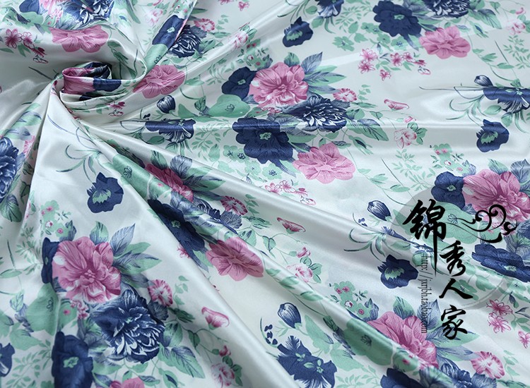 tela de seda impresa de flores tela de seda ropa antigua tela de prenda de ropa china tela de impresión de flores de plantas DIY