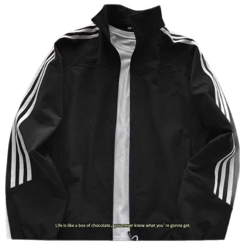 Primavera nueva chaqueta corta de tres barras, chaqueta con cremallera, ropa deportiva de hombre de tamaño grande, cardigan sin sombrero