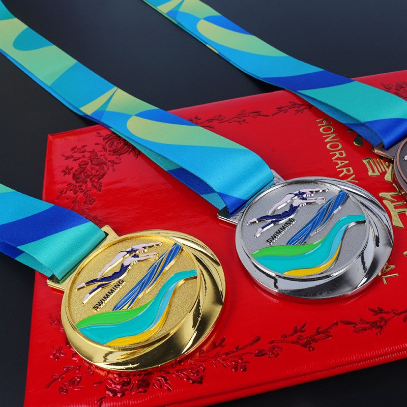 Medalla de metal listado de producción natación oro y plata competencia de juegos de cobre Medalla de Honor Premio Conmemorativo producción