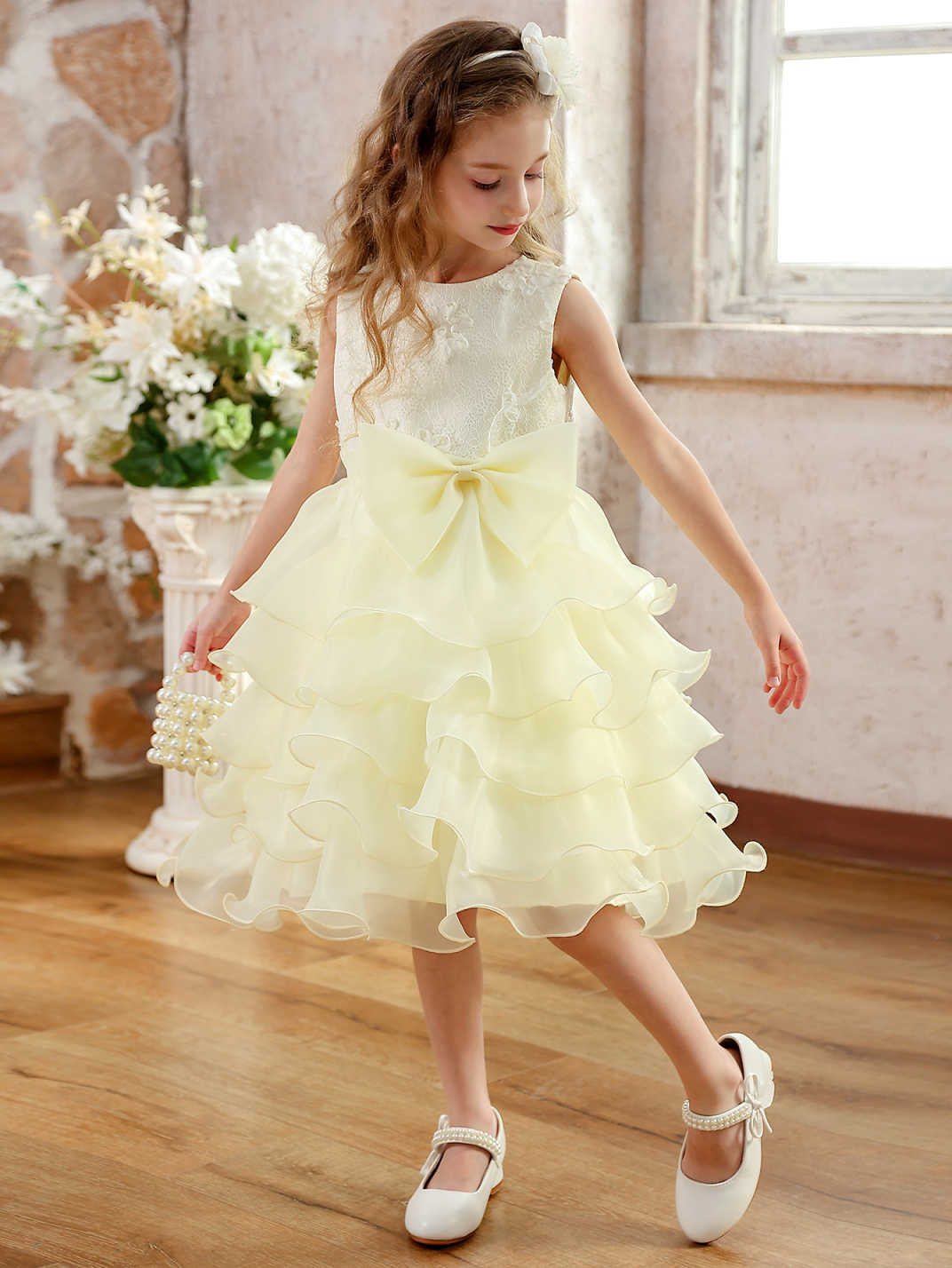 Comercio exterior nuevo estilo vestido de niña vestido de pastel para niños vestido de gasa hinchada corta sin mangas con lazo para niños