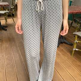 BM风 新款抽绳灰色波点休闲直筒裤女bm显瘦百搭宽松长裤子潮