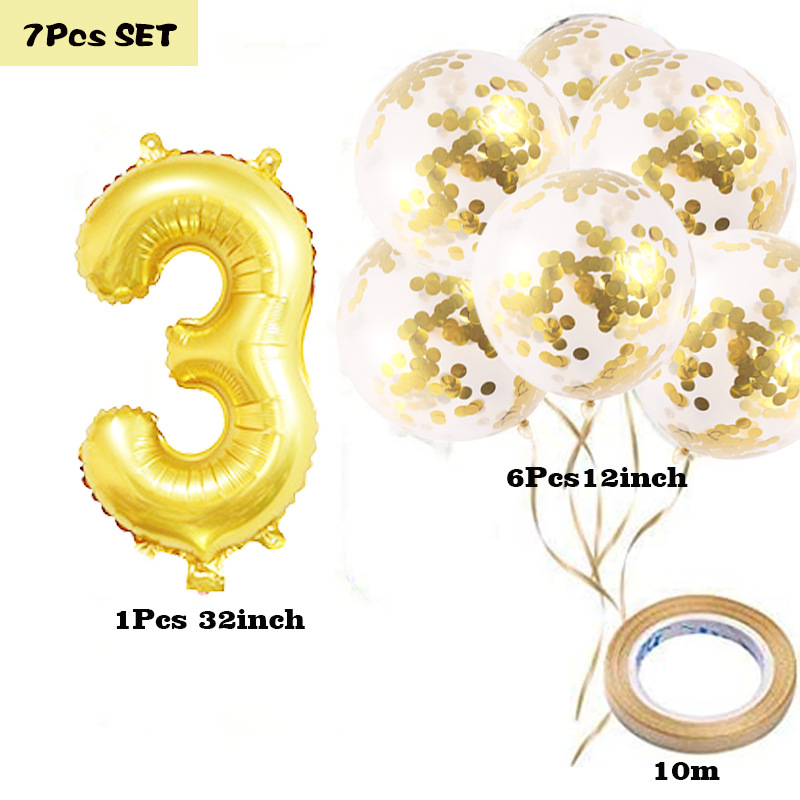 Globo de lentejuelas de confeti de 12 pulgadas Globo digital de papel de aluminio de 32 pulgadas Oro 0123456789 decoración de la fiesta de cumpleaños