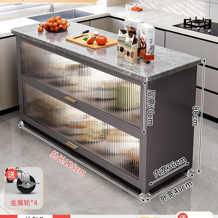 Estante de cocina de pizarra de roca, gabinete de almacenamiento de horno microondas multifuncional de piso, encimera, mesa de corte de verduras, mesa de preparación, armario lateral