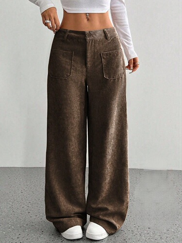 European and American casual women's clothing front and rear pockets loose solid color pockets mop floor wide leg pants casual