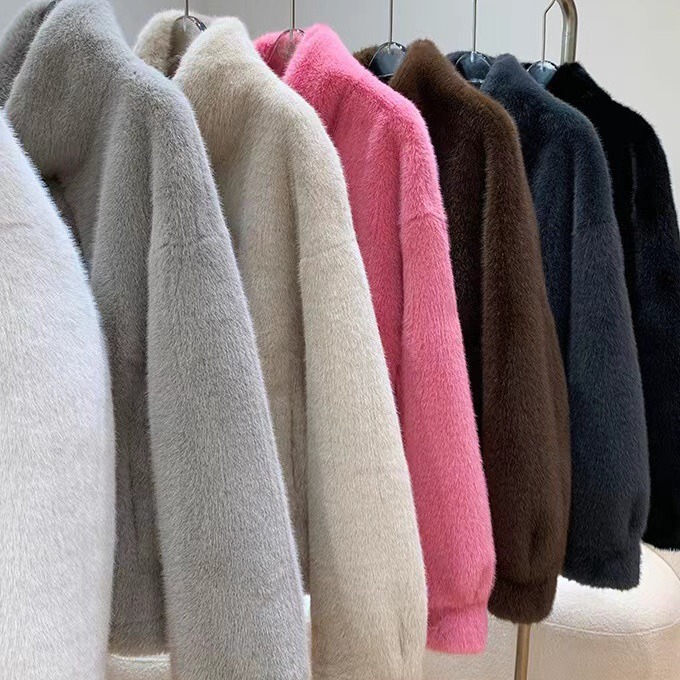 Faux velvet mink fur coat fur integrated stand collar short mink fur environmental protection fur women's winter fur coat