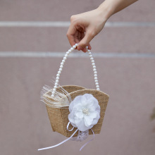 欧美婚礼花童花篮黄麻布田园风小花篮亚马逊婚庆用品新娘结婚篮子