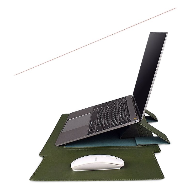 Multifunctional Stand Cooling Laptop Sleeve Three-In-One Computer Bag Cosmetics Bag Leather Case Suitable for MacBook
