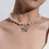 Retro accessory, metal fashionable pendant, necklace from pearl, European style