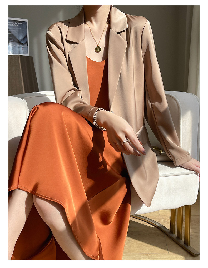 ng2510292 French-style White Blazer For Women, Summer Loose-fitting Thin Silk Satin One-button Casual Suit Jacket_ecoleips.com