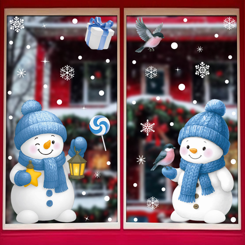 新しいクロスボーダークリスマス装飾クリエイティブベルギフトボックススノーフレーク静電ステッカーキャンディ雪だるまガラスステッカー|undefined