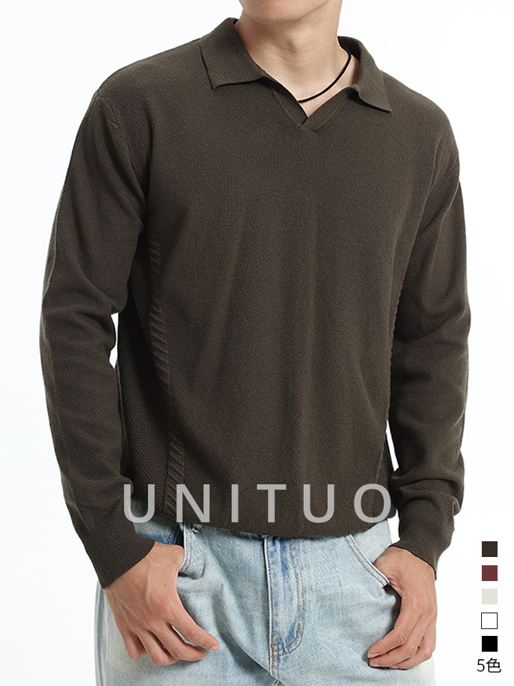 Transfronterizo de hombre otoño y invierno 2025 nuevo suéter de cuello en V camiseta de punto hombre de negocios casual suéter de polo americano