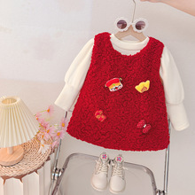 婴儿秋冬套装衣服新加绒可爱连衣裙女宝宝冬装加厚裙子加绒打底衫
