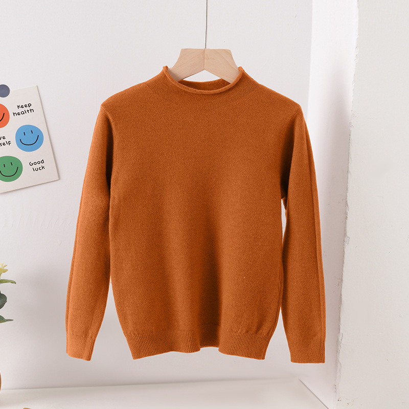 Hombres y niñas bebés nuevos colores sólidos bordes padres-hijos ropa de base jersey suéter de punto para niños cuerpo cercano medio cuello de cachemira