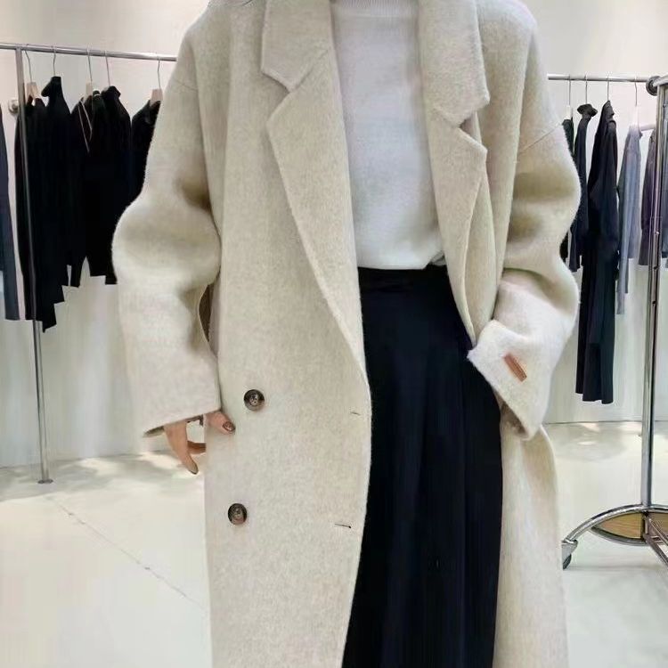Autumn and Winter 2022 New Alpaca Straight Barrel Albaca Suit Collar Large Size European Double-Sided Wool Coat for Women