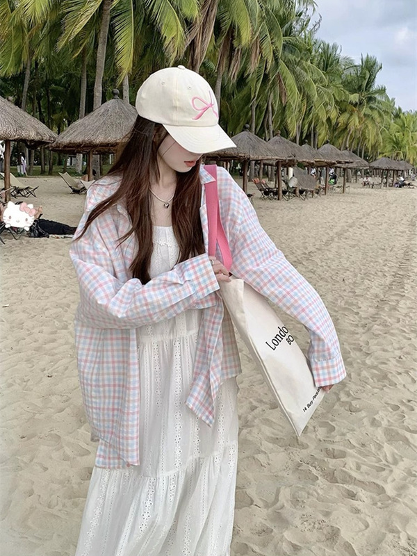 Sun Protection Shirt Top Women's Jacket Summer Korean New Loose Design Spring and Autumn Casual Plaid Shirt Cardigan Sun Protection Shirt Top Women's Jacket Summer Korean New Loose Design Spring and Autumn Casual Plaid Shirt Cardigan