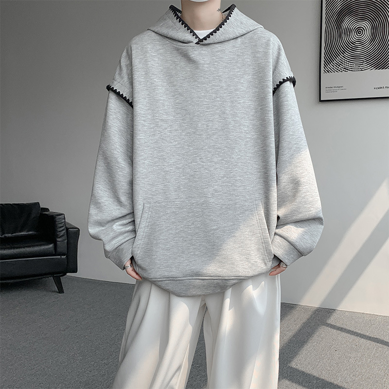 Shell Embroidered Wheat Ear Pattern Hooded Sweatshirt Men's Spring and Autum American Retro High Street Trendyy Loose Large Size Top