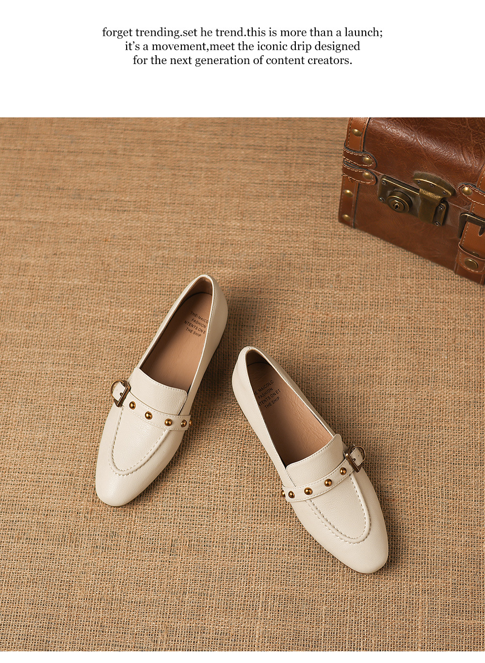 Giày da cừu loafer nữ mũi tròn gót thấp đinh tán — đen chi tiết 13