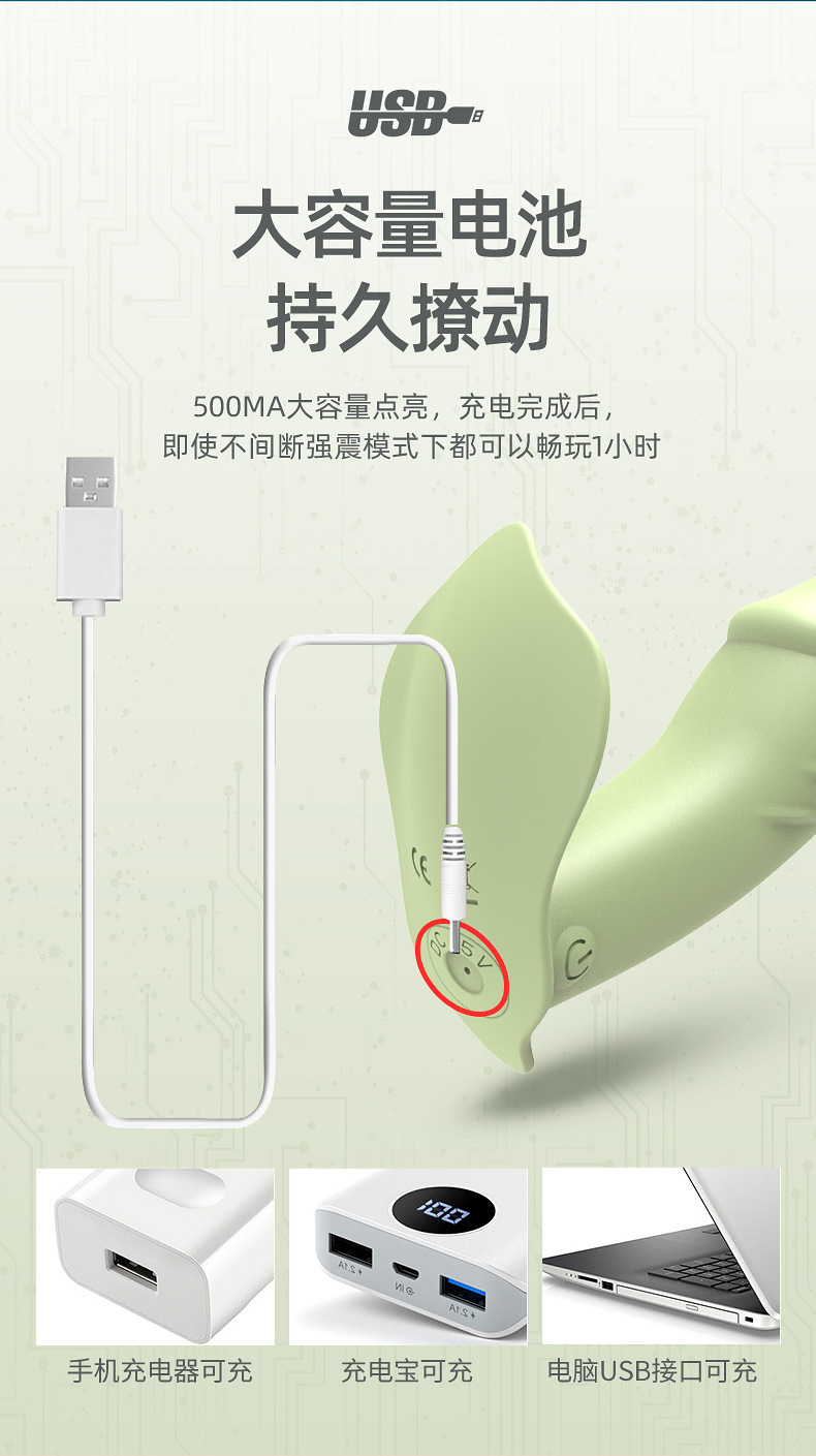 Remote-Control Wearable Vibrating Egg, Green Rechargeable 10-Mode Silicone — detail image 11