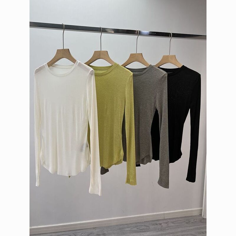 Breathable ~ Long-Sleeved Mask T-Shirt for Women, White Spring and Autum Inner Wear, Women's Round Neck Top, Thin Sun Protection Outer Wear