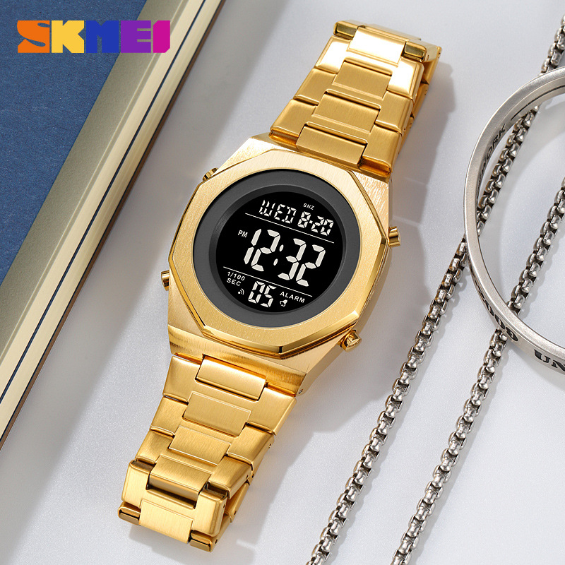 Skmei skmei moda octogonal correa de acero reloj electrónico de los hombres pantalla digital multifuncional reloj luminoso hombres 2066