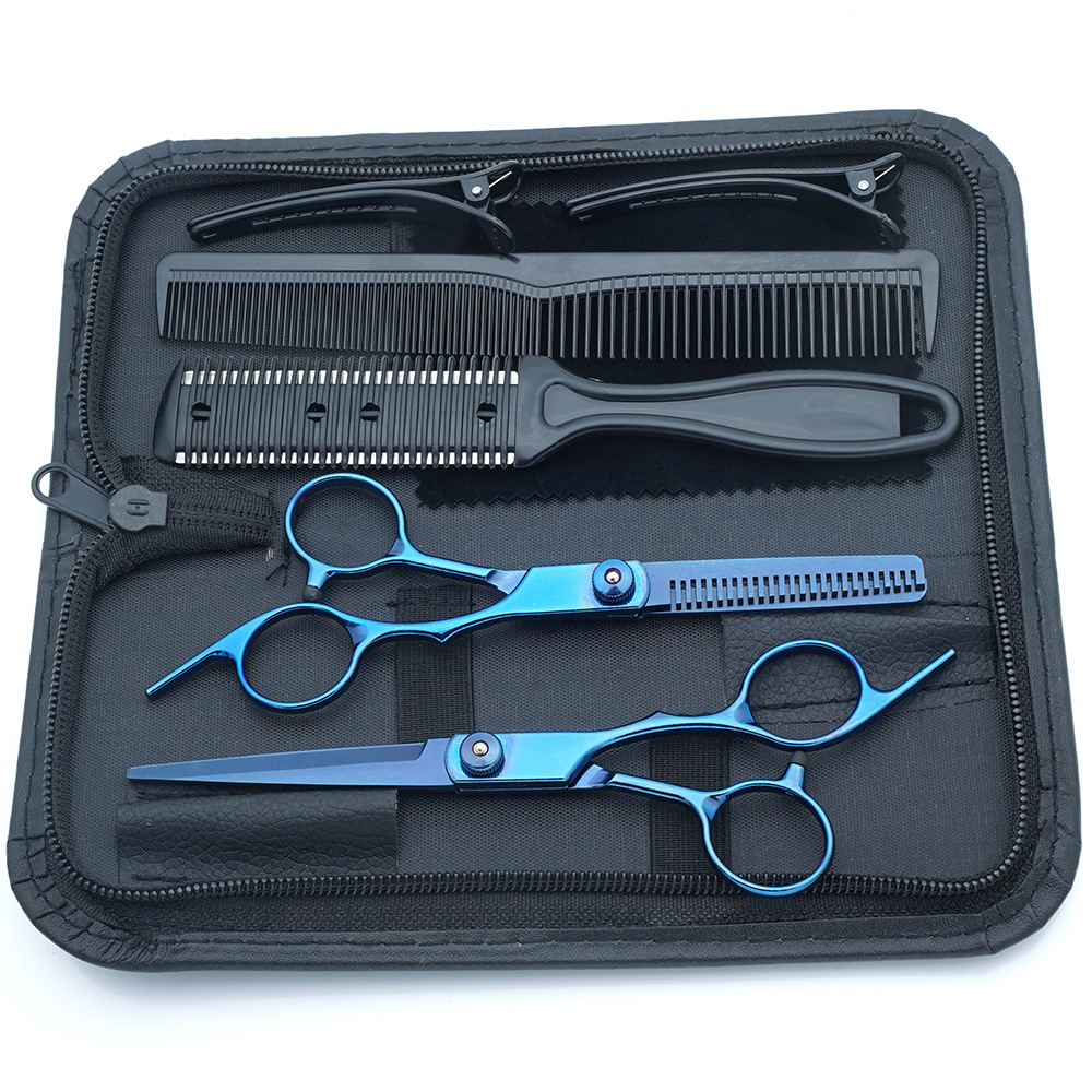 Fabricante al por mayor tijeras de corte de cabello transfronterizo Amazon negro dorado plano tijeras de dientes con flequillo fino tijeras divididas juego de tijeras de cabello