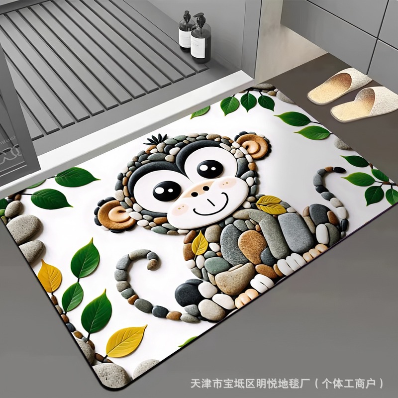 3D 小石漫画フロアマット珪藻泥玄関ドアマットキッチン吸水性ノンスリップ浴室ドアトイレ玄関マット|undefined